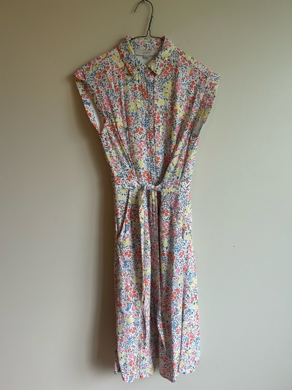 LOFT Petite Floral Button-Front Shirt Dress with Pockets - Size 00P